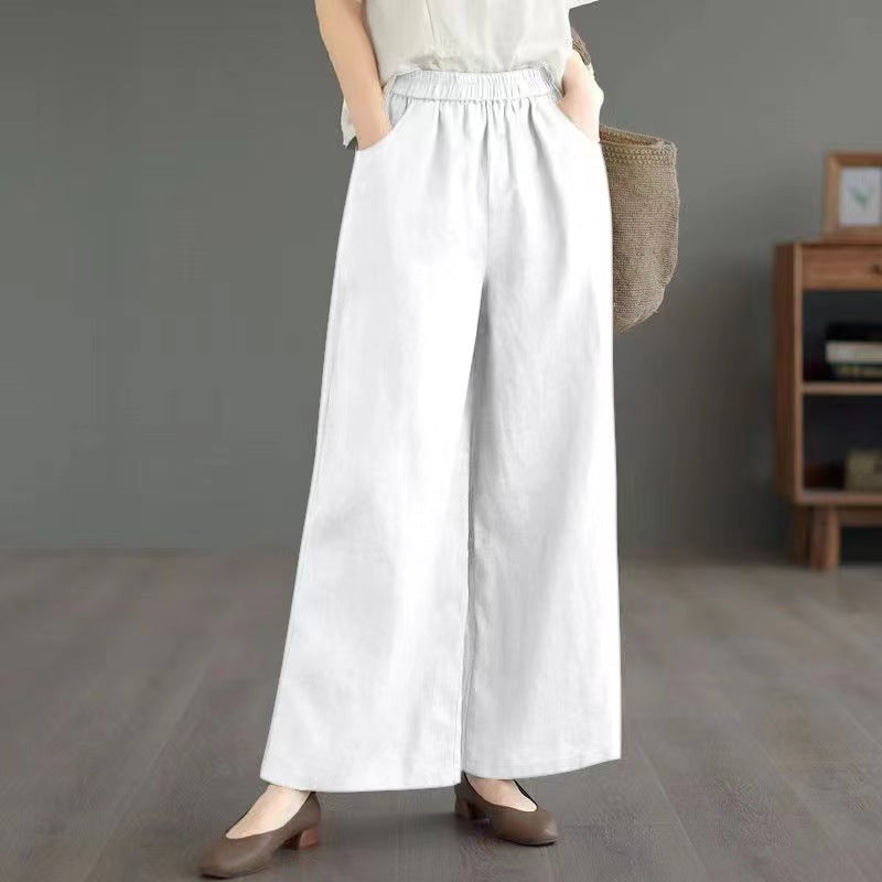 Thin High Waist Loose Artistic Retro Cotton And Linen Straight-leg Pants