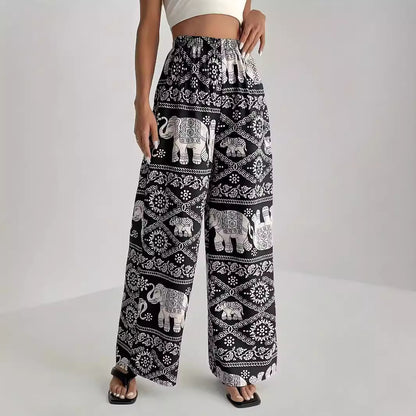 Women's Printed High Elastic Waist Loose Wide-leg Pants