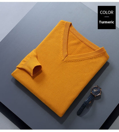 Sweater Men's V-neck Loose Solid Color Knitted Bottoming Shirt