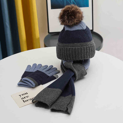 Childrens Fleece Thick Wool Hat Scarf Gloves 3-piece Set