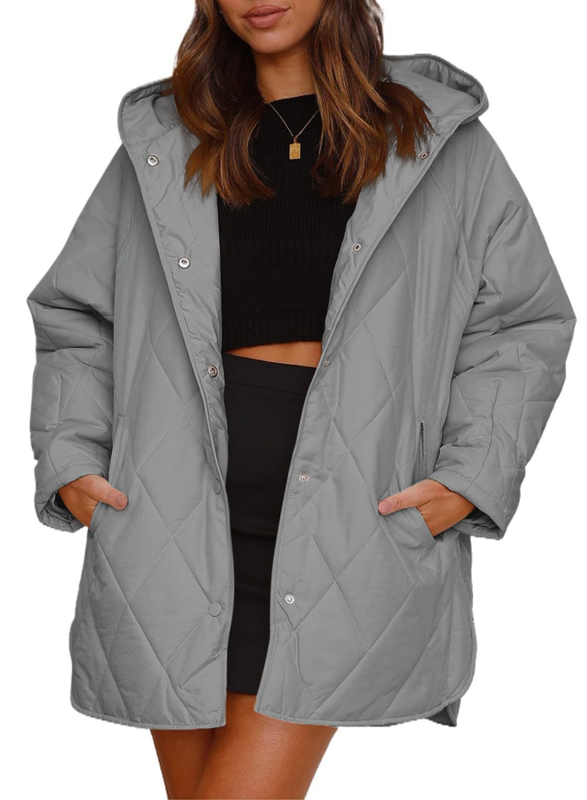 Diamond Quilted Hooded Lightweight Jacket For Women