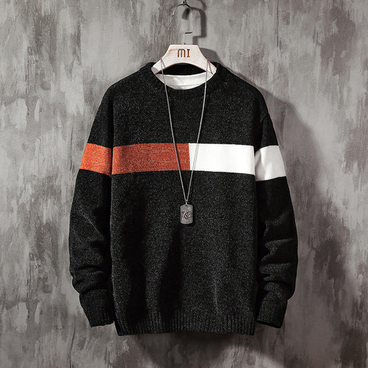 Mens Loose-colored pullover sweater