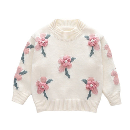 Girls Cute Little Flowers Sweater Bottoming Shirt