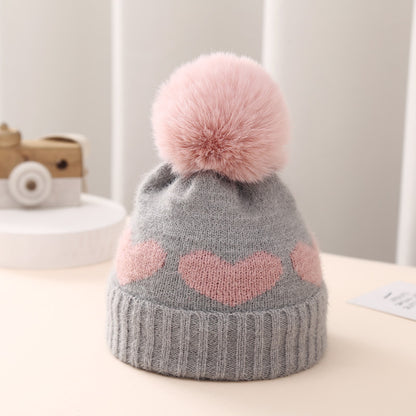 Baby Hat Double-layer Thickened Jacquard Heart