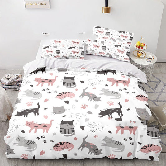 Cat Series 3d Digital Printed Quilt Cover Three-piece Set