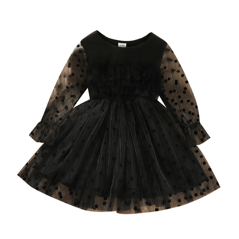 Children's Polka Dot Lace Long-sleeved Dress