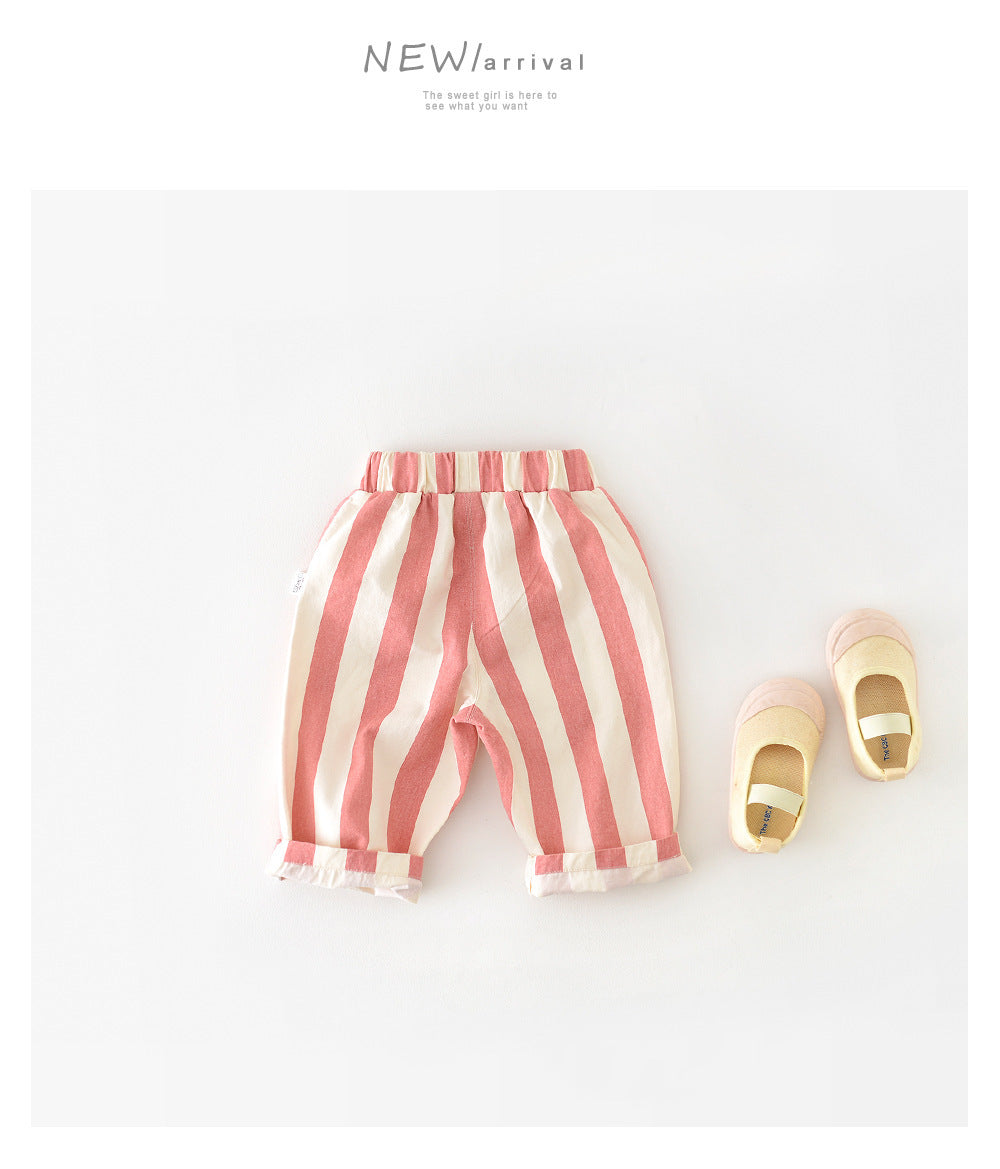 Infant Spring High Waist Color Striped Casual Trousers