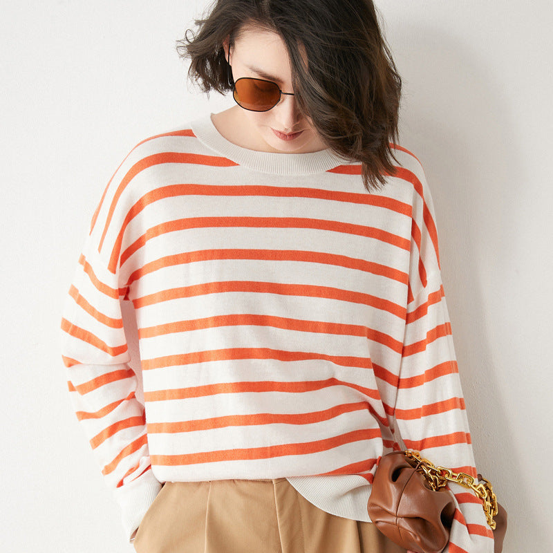 Womens Long Sleeved T Shirt Striped Sweater