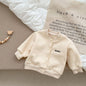 Breasted Cardigan Sweater Fleece-lined Embroidery Letter Coat