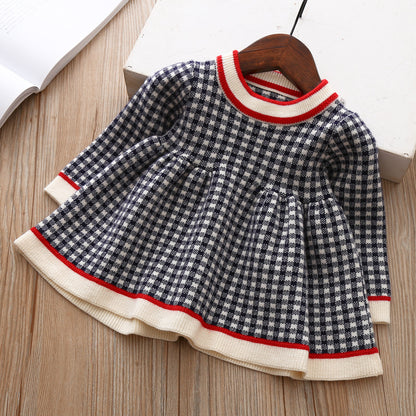 Girls' Plaid Knitted Sweater Shirt Dress