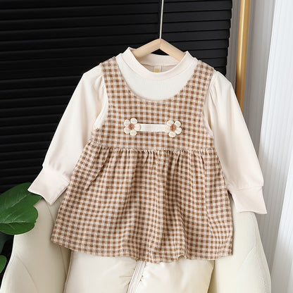 Baby Girl Round-neck Long-sleeved Dress Suit