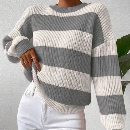 Women's Striped Sweater Loose Long Sleeve Pullover