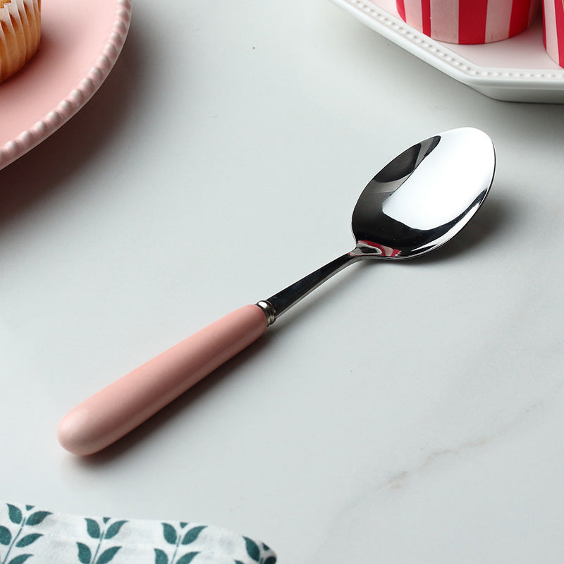 Candy Colored Ceramic Stainless Steel Spoon