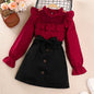 European And American Lace Patchwork Polka Dot Long Sleeve Top Skirt