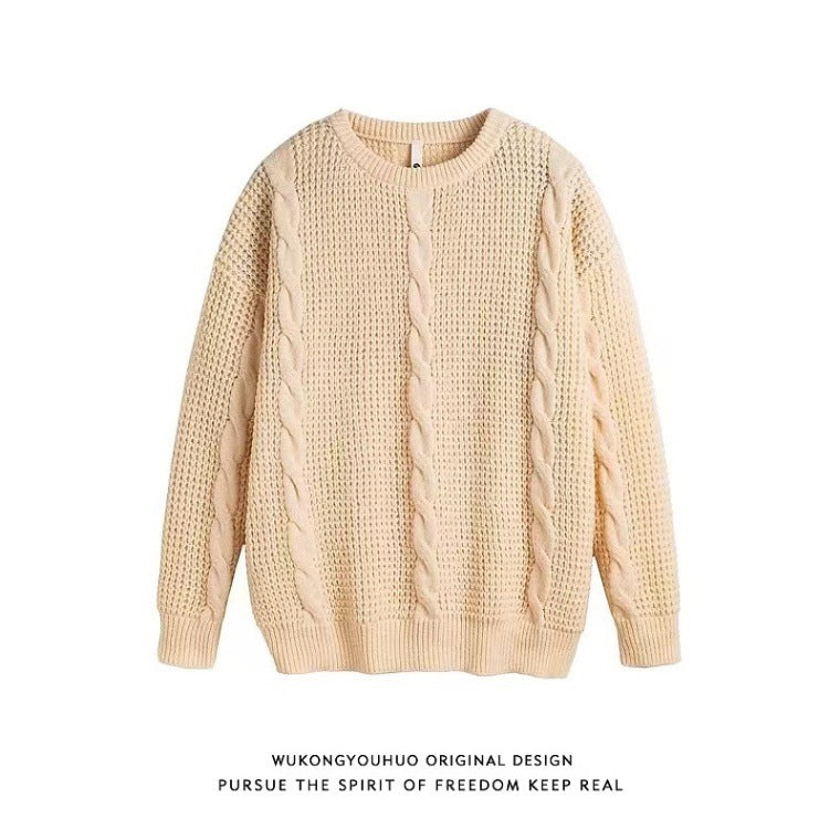 Unisex jacquard Twist Round Neck Sweater