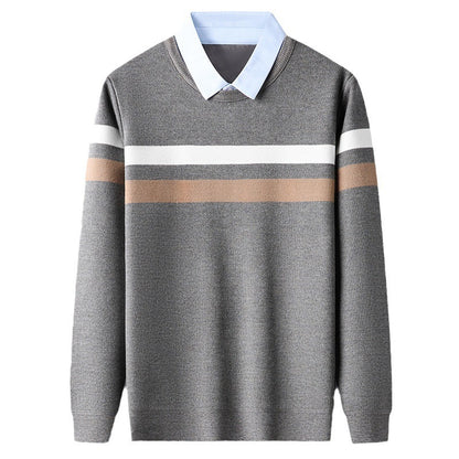 Men's Two Pieces Shirt Collar Striped Sweater