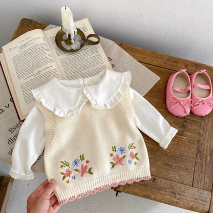 Children's Embroidered Round Neck Pullover Vest