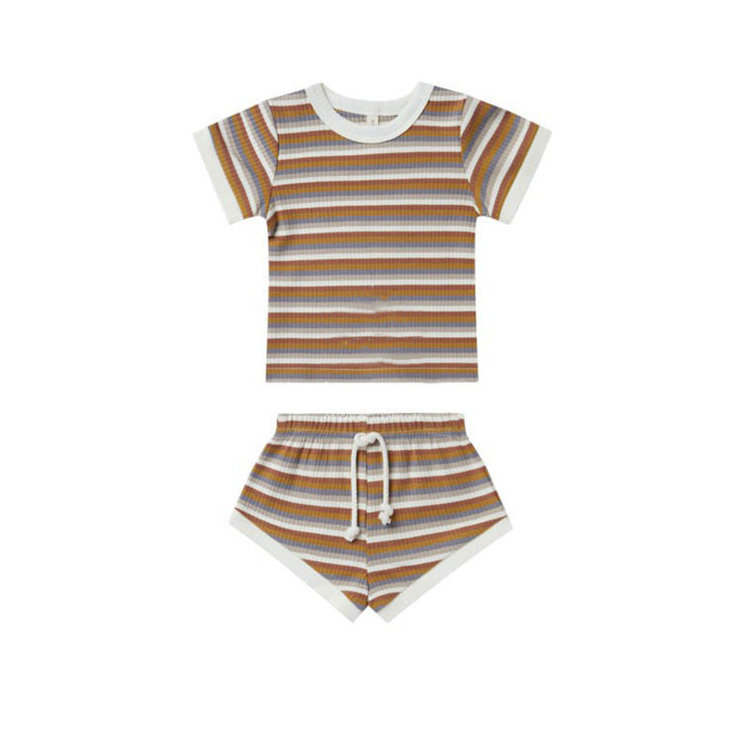 Children's Shorts Sunken Stripe Two-piece Set