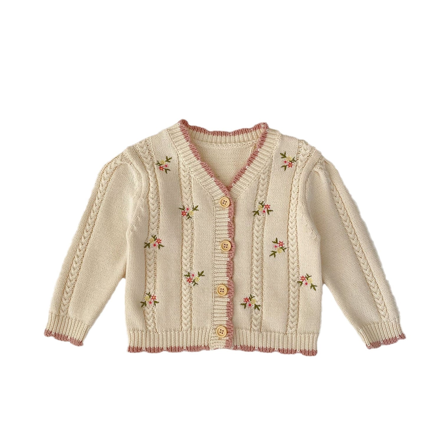 Baby Girl Small Floral Embroidered Knitted Cardigan Jacket