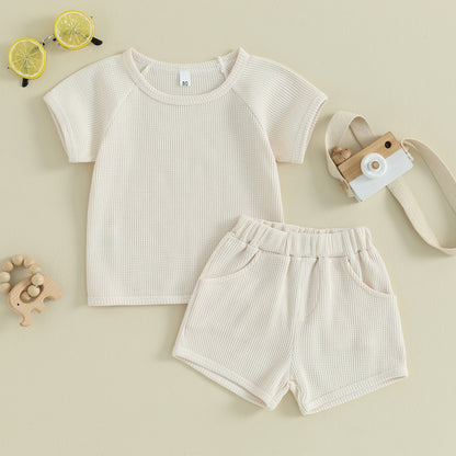 Waffle Short-sleeved Shorts Two-piece Baby Clothes Comfort And Casual