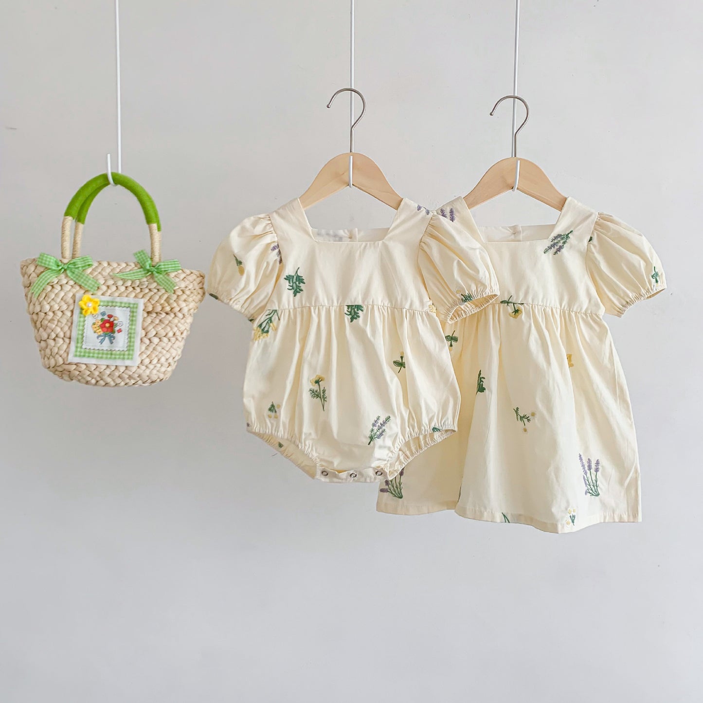 Thin Cotton Embroidery Puff Short Sleeve Baby Bodysuit Jumpsuit