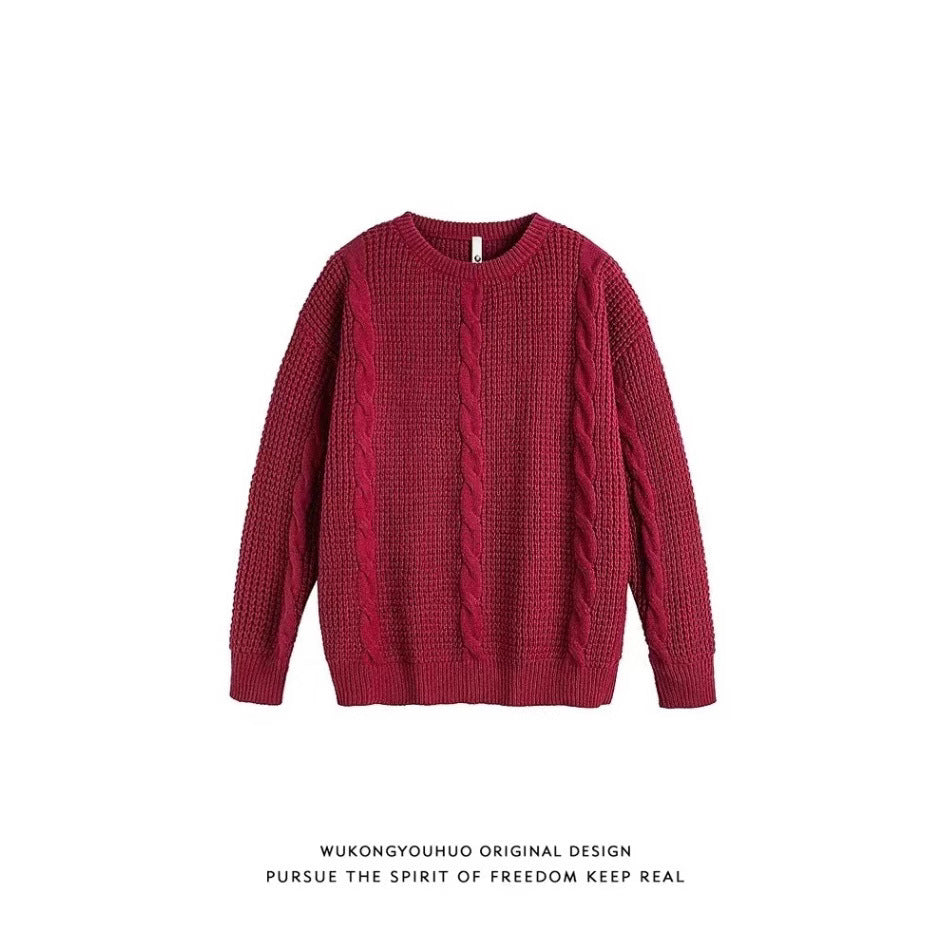 Unisex jacquard Twist Round Neck Sweater