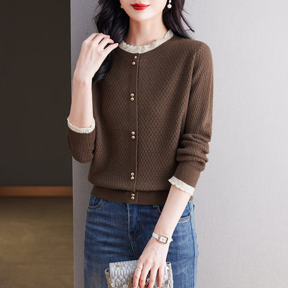 Fashionable Sweater Bottoming Shirt Lace Splicing Knitwear