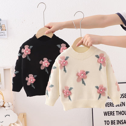 Girls Cute Little Flowers Sweater Bottoming Shirt