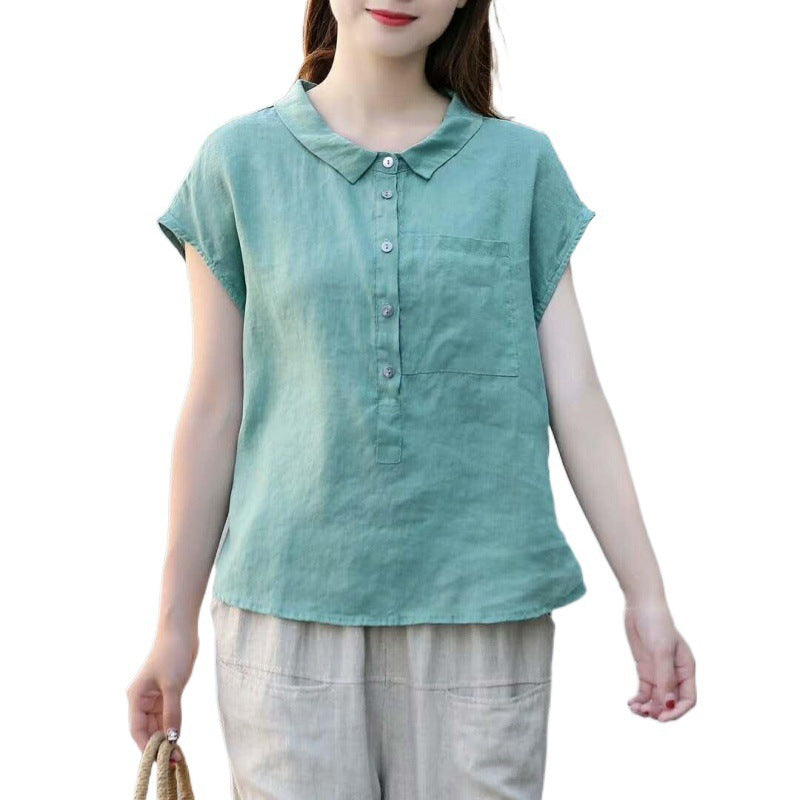 Summer New Short Sleeve Doll Collar Fashion Tops