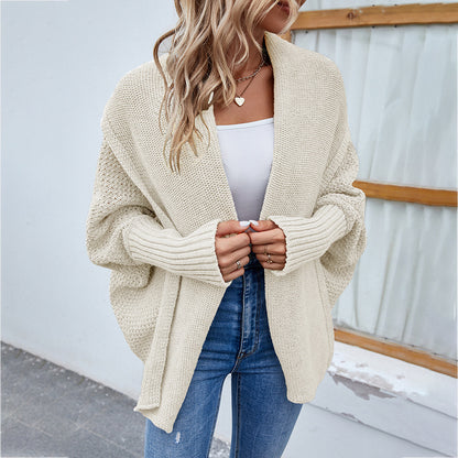 Loose Knitted Sweater Solid Bat Sleeve Large Lapel Cardigan