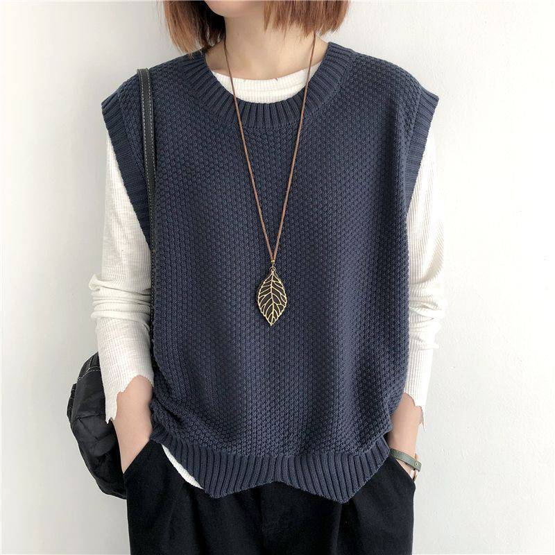 Knitted Vest Women's Vest Solid Color Loose Round Neck Irregular Pullover Short Crop-top Outerwear