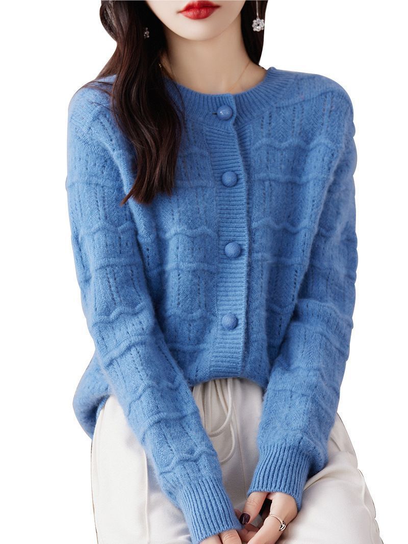 Womens Crew neck Cardigan Sweater