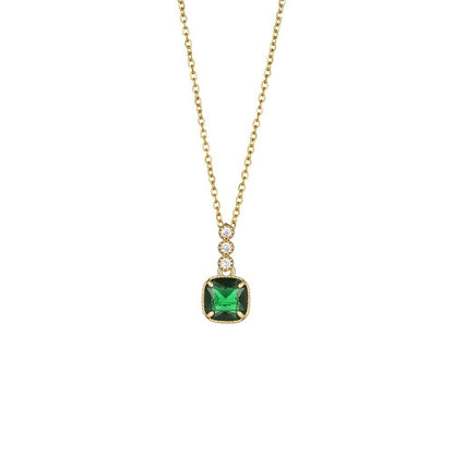 Emerald Square Gemstone Pendant Micro-inlaid Necklace