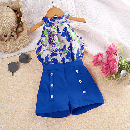 Children's Summer Clothing Printed Halter Top Shorts