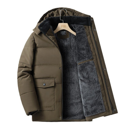 Men Fleece-lined Thickened Hooded jacket