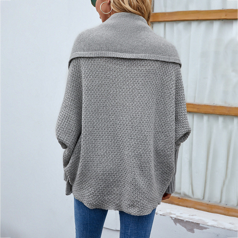 Loose Knitted Sweater Solid Bat Sleeve Large Lapel Cardigan