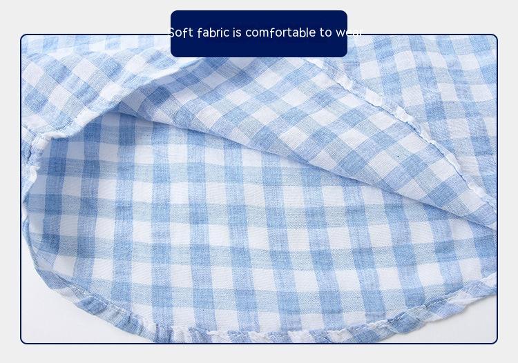 Children's Cotton Blue Short-sleeved Shirt Fashion Casual Short-sleeved Plaid Shirt