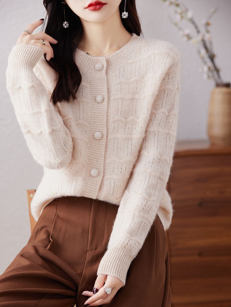 Womens Crew neck Cardigan Sweater