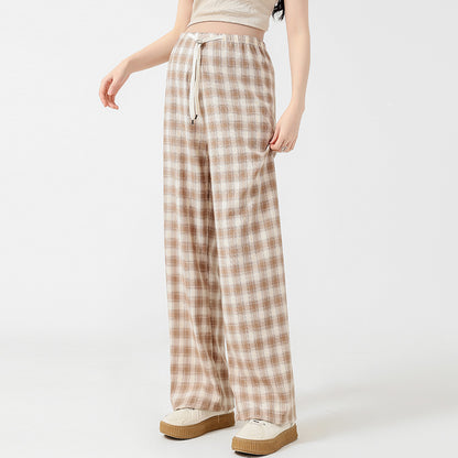 Retro Plaid Narrow Wide-leg Pants Slim Loose Casual