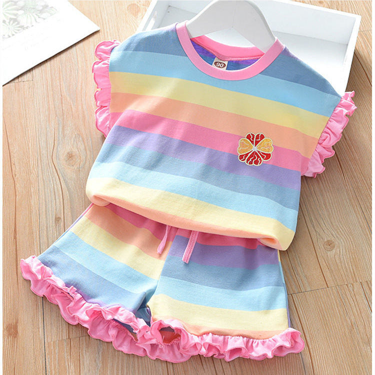 Girls Short Sleeve Top Two-piece Set