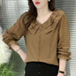 Round Neck Lace Solid Color Slimming Long-sleeved Shirt