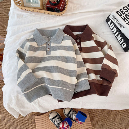 Children's Striped Lapel Sweater