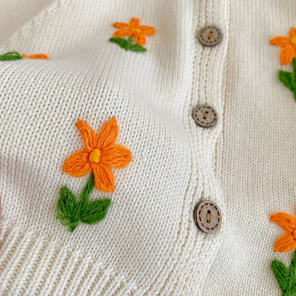 Hand Crochet Embroidered Flowers Knitted Sweater