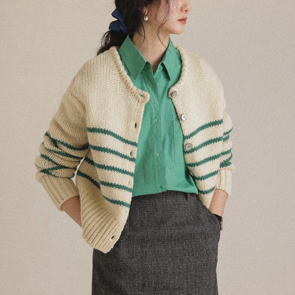 Womens Striped Knitted Cardigan