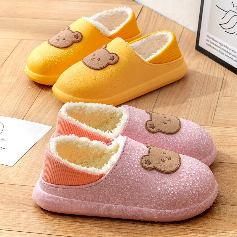 Female Winter Non-slip Couple Cute Home Indoor Waterproof Cotton Slippers