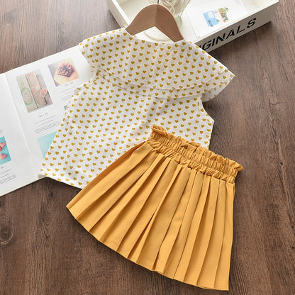 Children's Heart Print Two-piece Sleeveless Suit