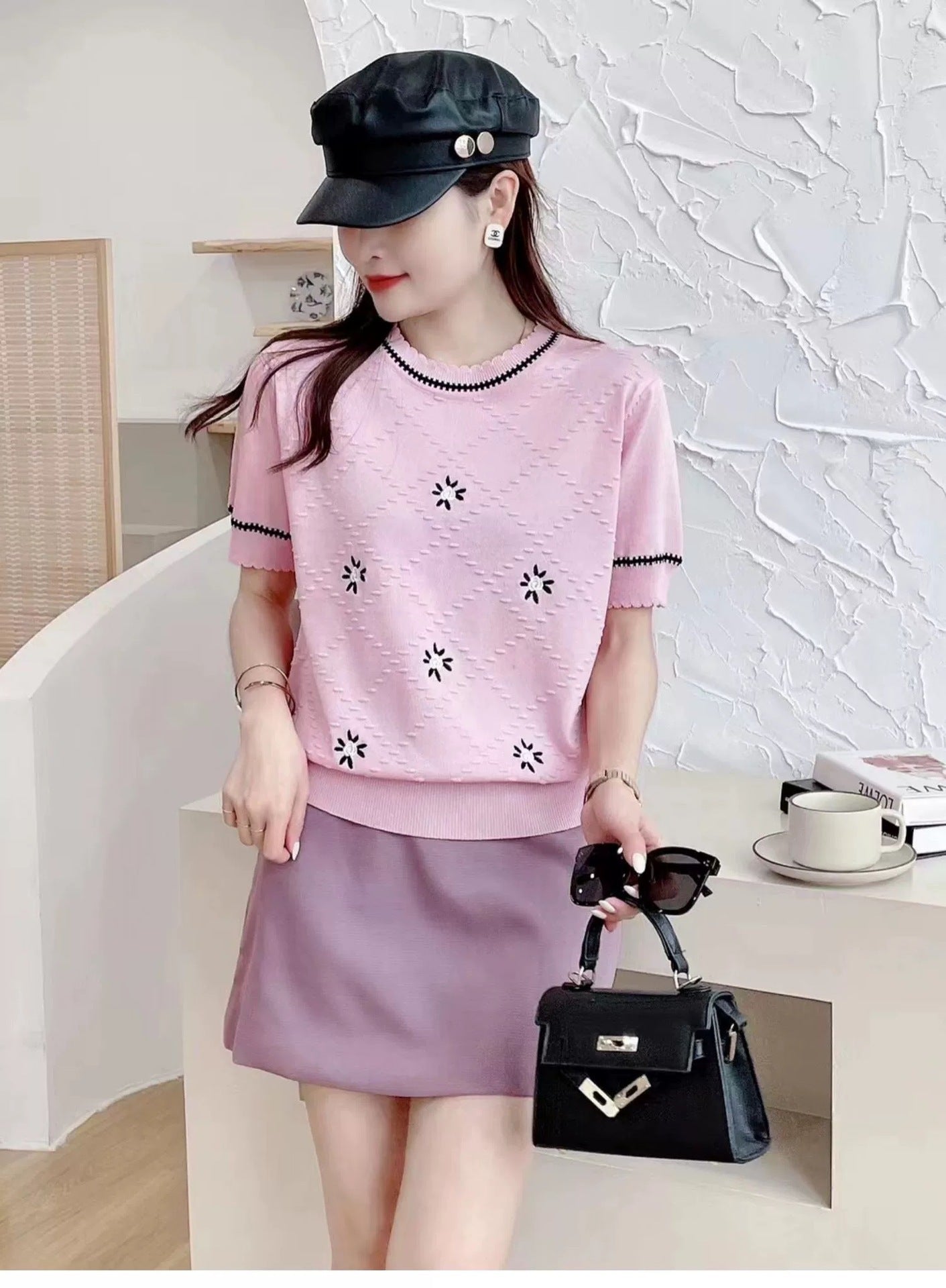 Embroidered Classic Style Ice Silk Sweater Women's Clothing