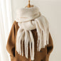 Solid Color Versatile Winter Warm Extended Tassel Scarf