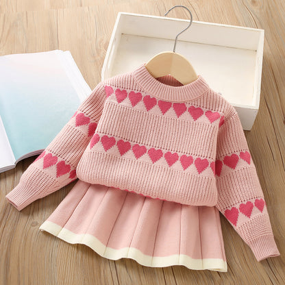 Girls Fashion Personality Heart Knitted Suit