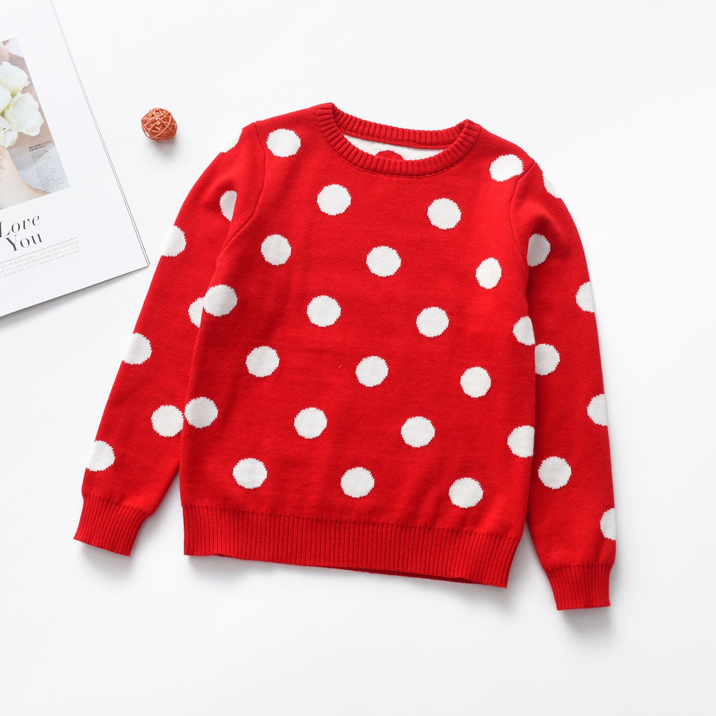 Heart Round Neck Long Sleeve Children's Sweater